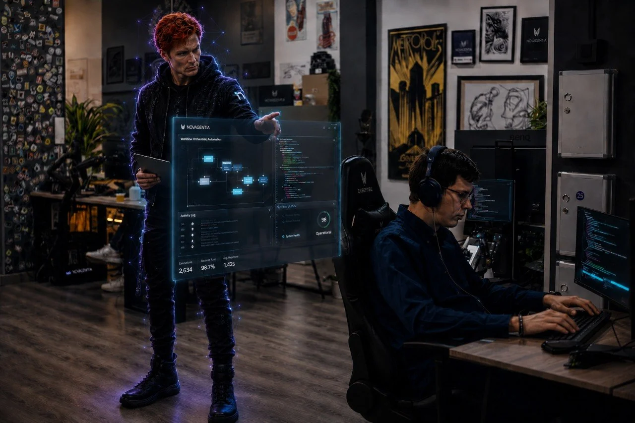 Nacho trabajando con Kvothe en una escena de desarrollo y automatización
