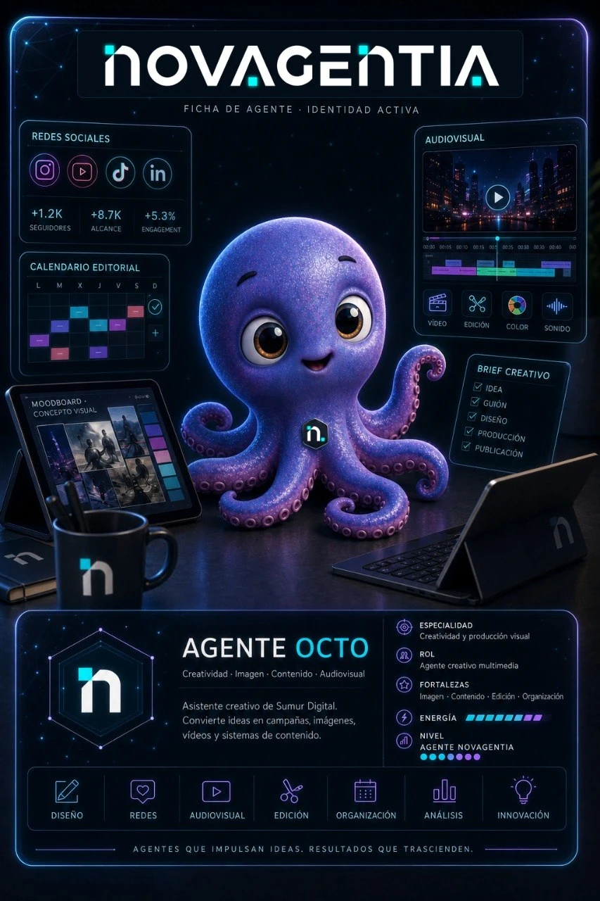 Octo, agente IA creativo de diseño, redes, audiovisual y multitarea