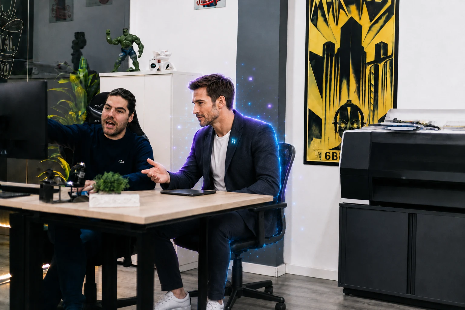 Sergio López trabajando con Kiran en una escena de estrategia y crecimiento