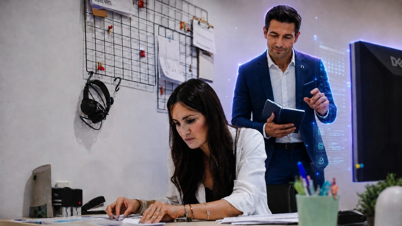 Sonia trabajando con Rogers en una escena de organización y operativa